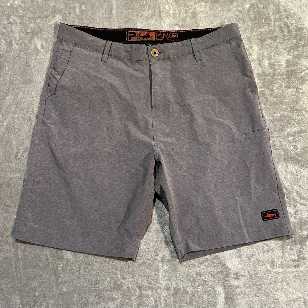 Pelagic Mako Hybrid Shorts Mens 36 Gray Stretch Fishing Chino 10" Casual Outdoor